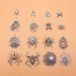 16pcs Antique Silver Color Spider Charms Collection For DIY Jewelry Making, 16 Styles, 1 of Each