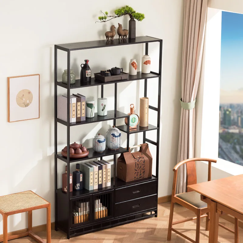 

Bogu shelf simple bookshelf bookcase floor partition shelf solid wood multi-layer study living room tea combination cabinet