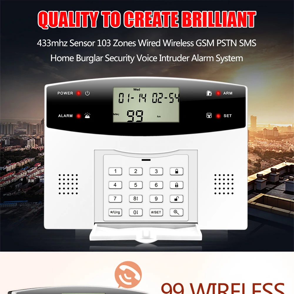 1Set Home Security 2G GSM Burglar Alarm System Wireless RF433MHz With Door Sensor Infrared Detector 4 Wire 99 Wireless Zones