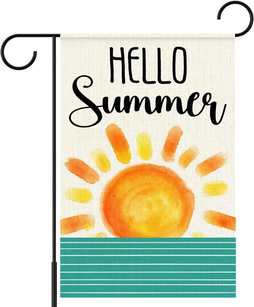 Hello Summer Garden Flag for Outside,Boho Summer Yard Flags for Lawn Porch Outdoor Decorations 12x18 Double Sided jjp