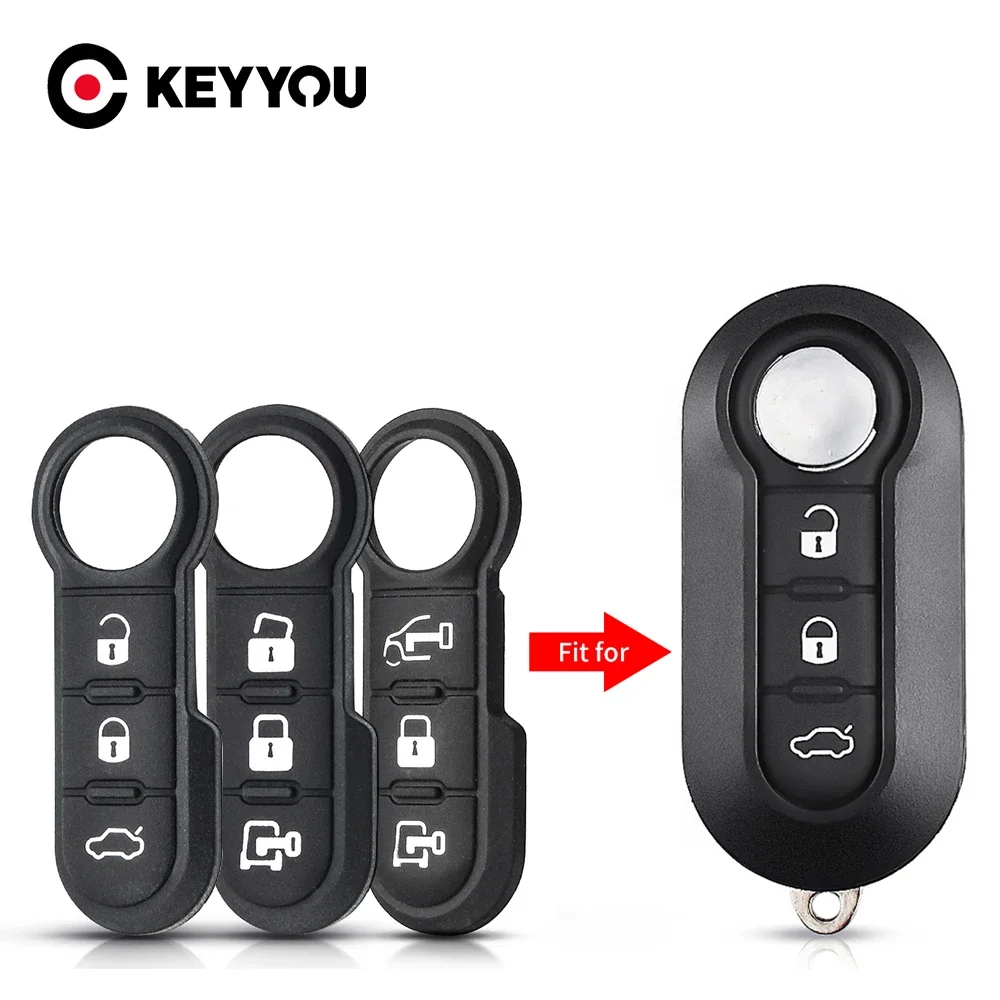 KEYYOU 3 Buttons Remote Car Key Shell Case For Fiat 500 Panda Punto Bravo Abarth Replacement Plastic Rubber Pad