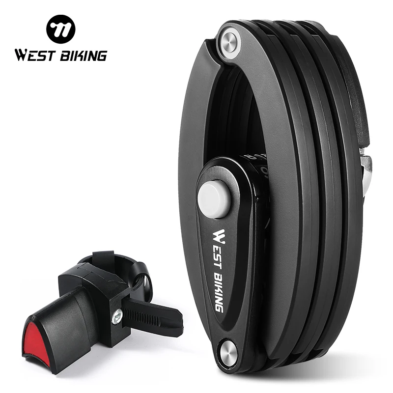 WEST BIKING Anti-Theft Bicycle Folding Lock MTB Road Bike Portable Lock Scooter Ebike Motorcycle Safety Lock Cycling Accessories