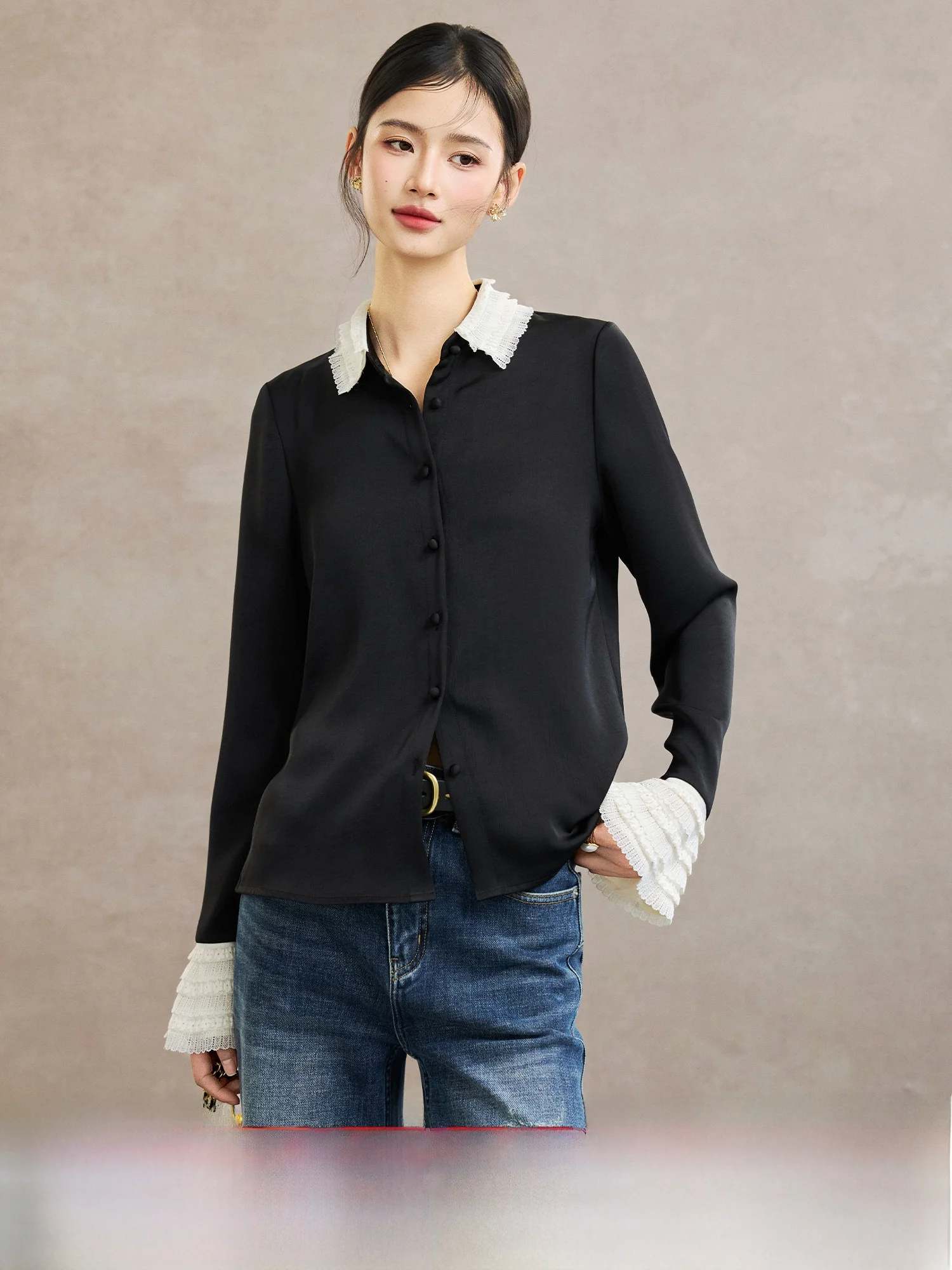 

Женская модная блузка с длинным рукавом Romantic Symphony Pumpkin Valley Glowing Modal Classic Color Blo Ruffle для повседневной носки