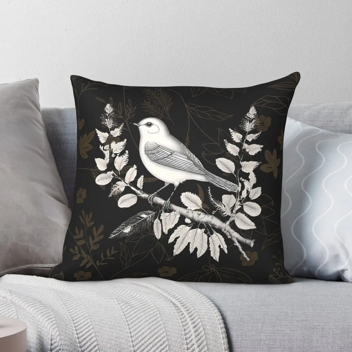 White Bird On Bronze Floral Square Pillowcase Polyester Linen Velvet Pattern Zip Decor Throw Pillow Case Car Cushion Cover