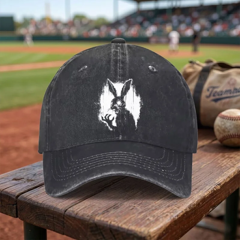 Gothic Horror Rabbit Washed Baseball Cap Adjustable Buckle Lightweight