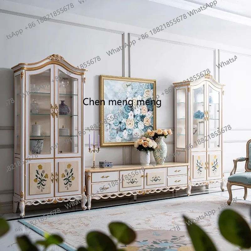 

French TV cabinet American size apartment living room European solid wood pastoral painted furniture