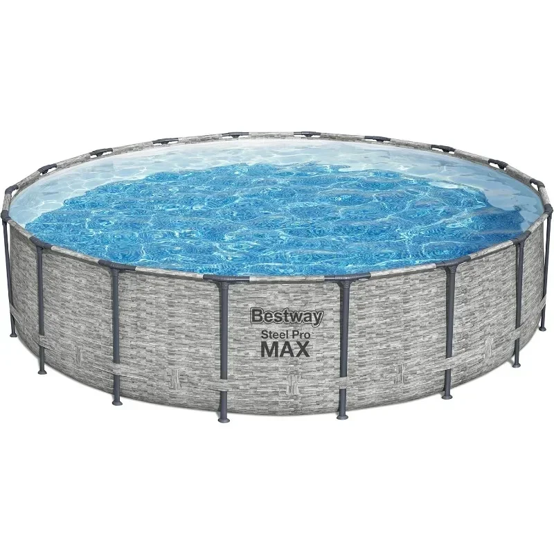 

Round Above Ground Pool Set Frame Swmiming Pool Features Realistic Stone Print Liner Includes 1500gal Filter Swimming Pool