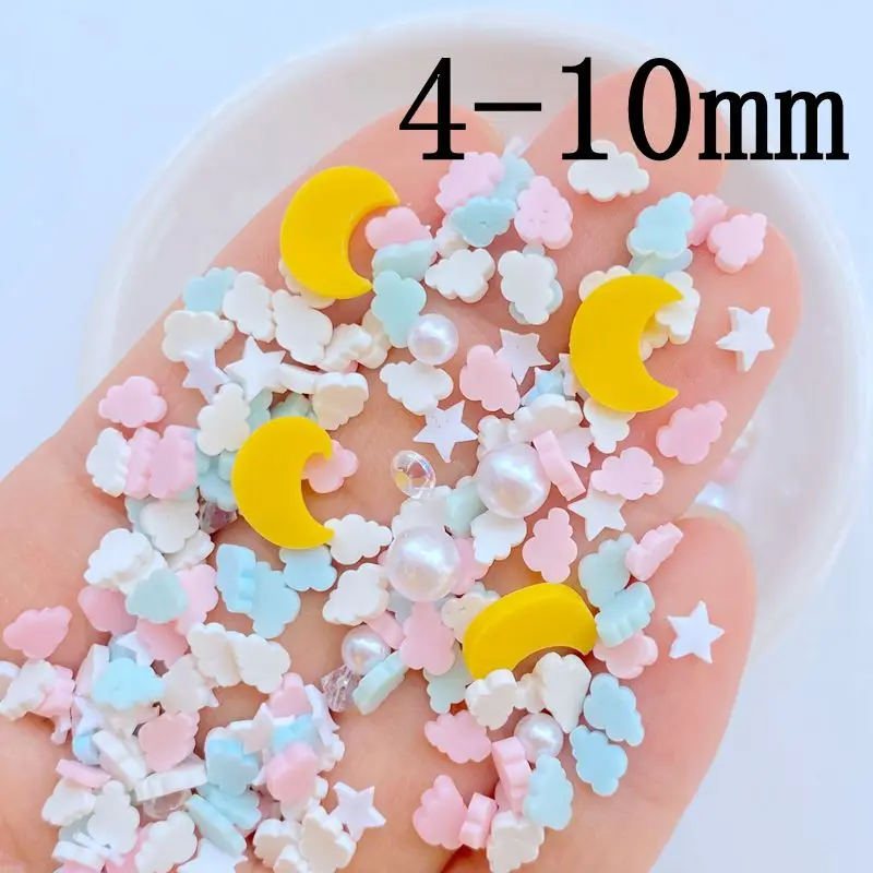 Mini ongles en argile douce Kawaii, accessoires de décoration pour nail art DIY, étoiles, lune, nuages, 200 pièces