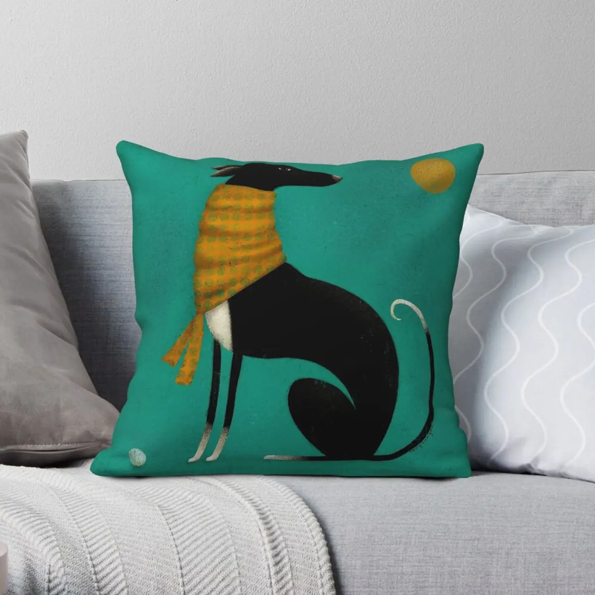 Greyhound Black Pillowcase Polyester Linen Velvet Pattern Zip Decorative Throw Pillow Case Sofa Seater Cushion Cover