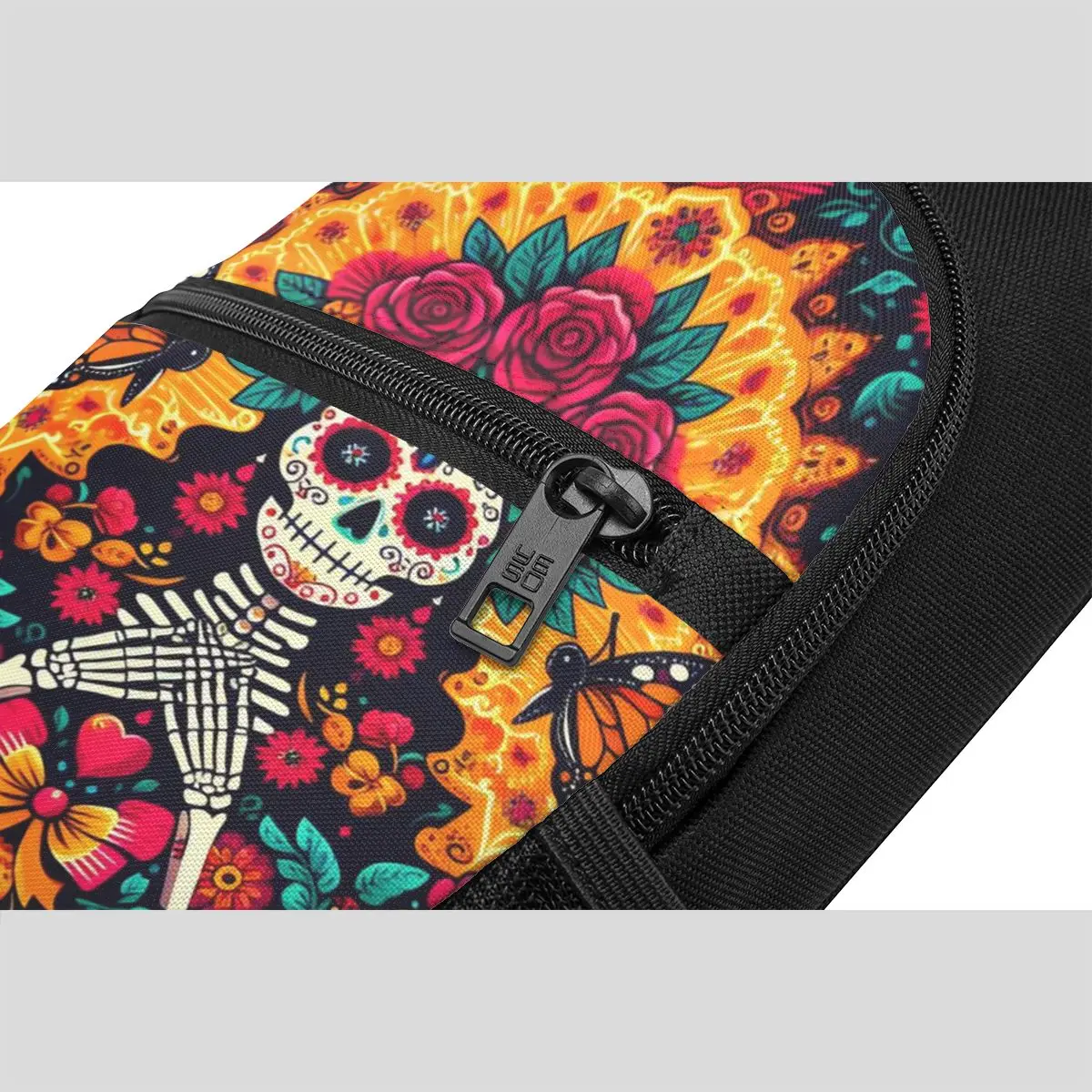 Mexican Sugar Skulls And Flowers Chest Bag Men Sling Crossbody Backpack Chest Bag Travel Hiking Daypack Shoulder Bag