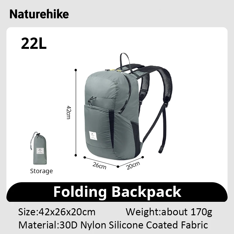 Naturehike 2024 New Backpack Ultralight Outdoor Waterproof Folding 18L 22L  Backpack for Men Women Camping Hiking Shoulder Bag