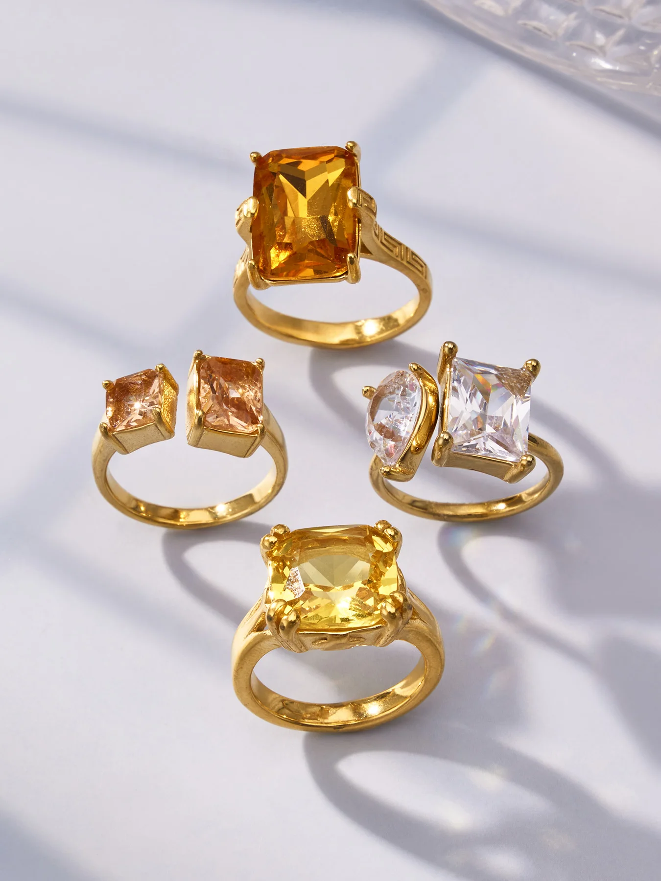 Schöne Quadratische Zirkonia Damenringe Edelstahl PVD Vergoldet Wasserfeste Offene Ringe für Damen Schmuck – Detail 9
