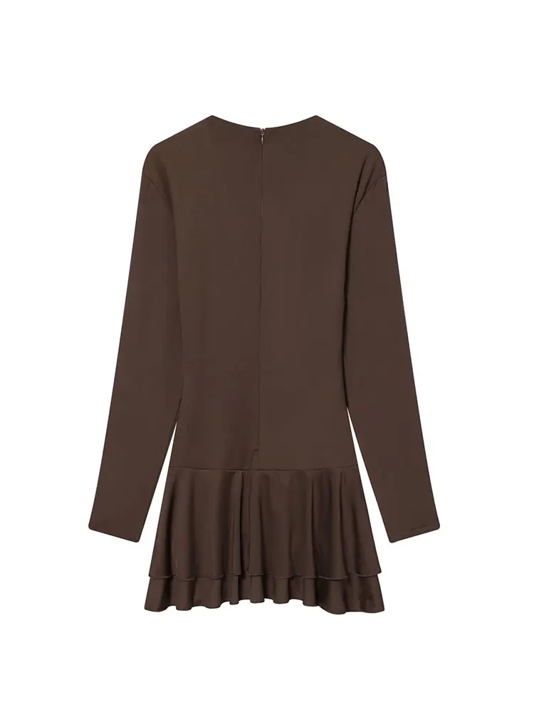 TFAFXY فساتين راقية نسائية 2025 خريف جديد الصلبة مطوي فستان بكم طويل المرأة هايت فستان حفلة الشارع