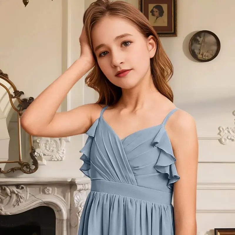 

FC Kids Child A-Line V-Neck Floor-Length Chiffon Junior Bridesmaid Dress Flower Girl Dress Girls Party Wedding Formal Occasion