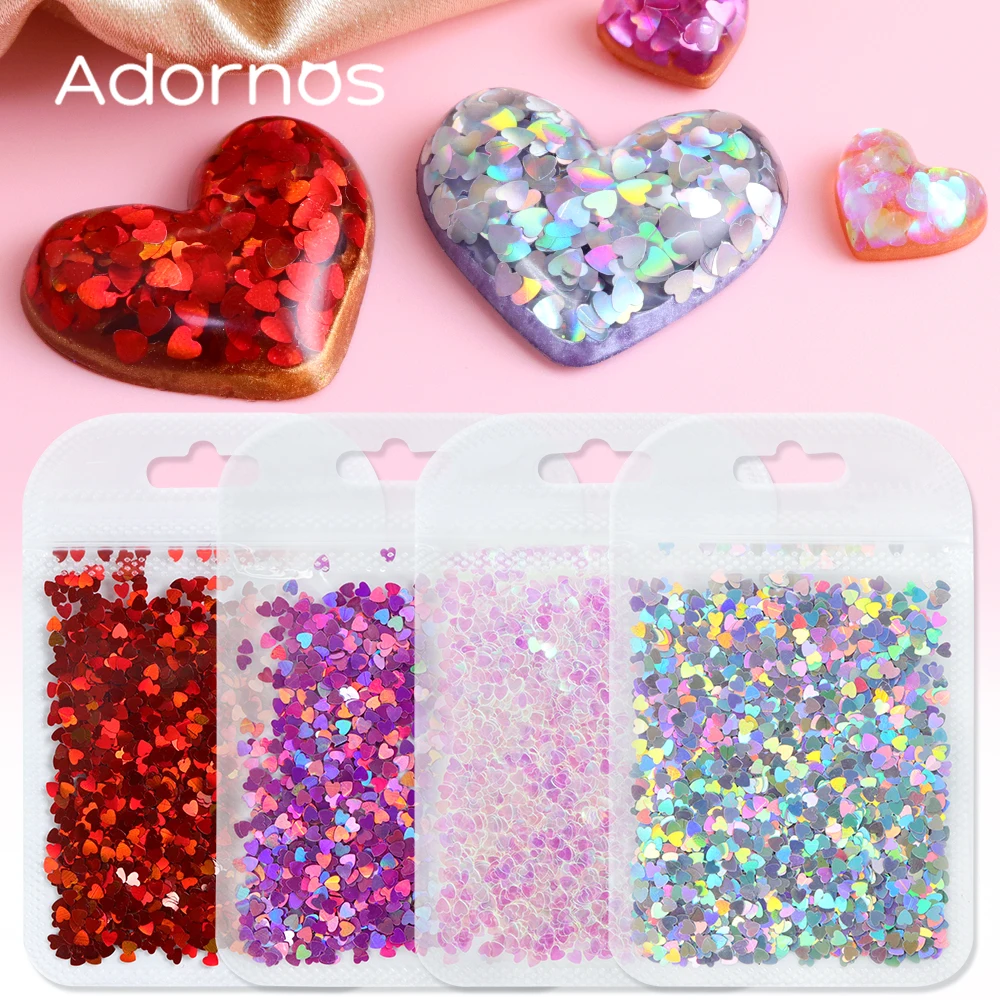 4 Bags Love Hearts Sequins Glitter For Epoxy Resin Filling Holographic Heart Shape Paillettes Valentine's Day Gifts DIY Crafts