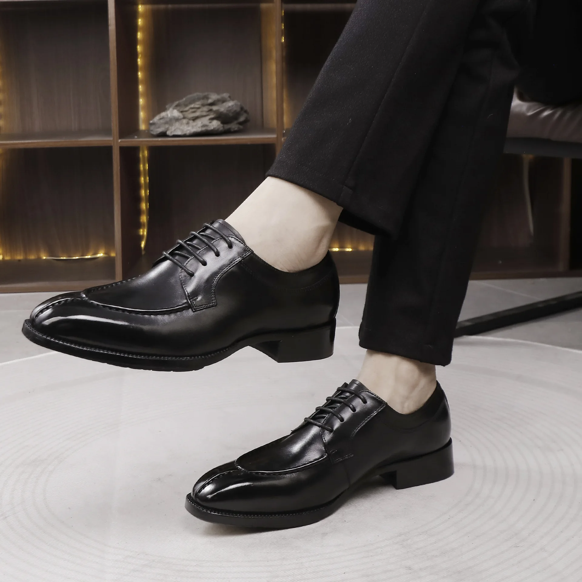 Men's Formal Shell Cordovan Dress Shoes Welted Leather Sole Business Oxfords British Style Wedding Shoes Rubber Topsole