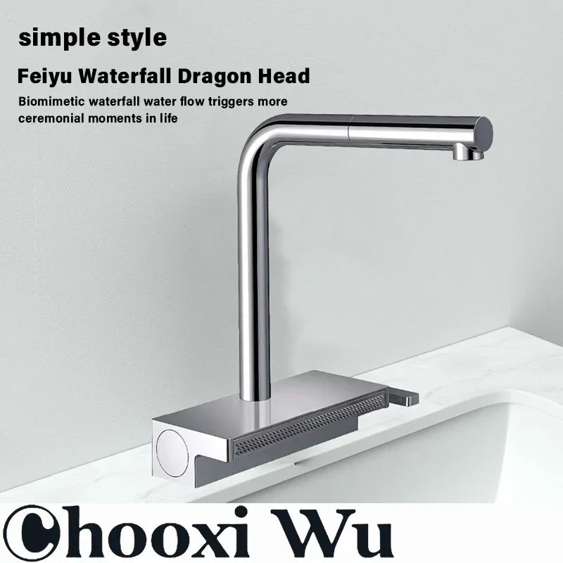 

CHOOXIWU - Waterfall Faucet Water Drain Grey Telescopic Multi-Function Kitchen Sink Hot And Cold Rotatable Gun