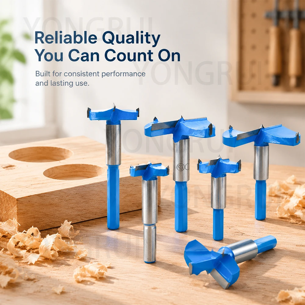 1PC（15-100mm） Blue Forstner Bit for Wood, Flat Bottom Hole Cutter for Cabinet Hinge Installation and Furniture Making