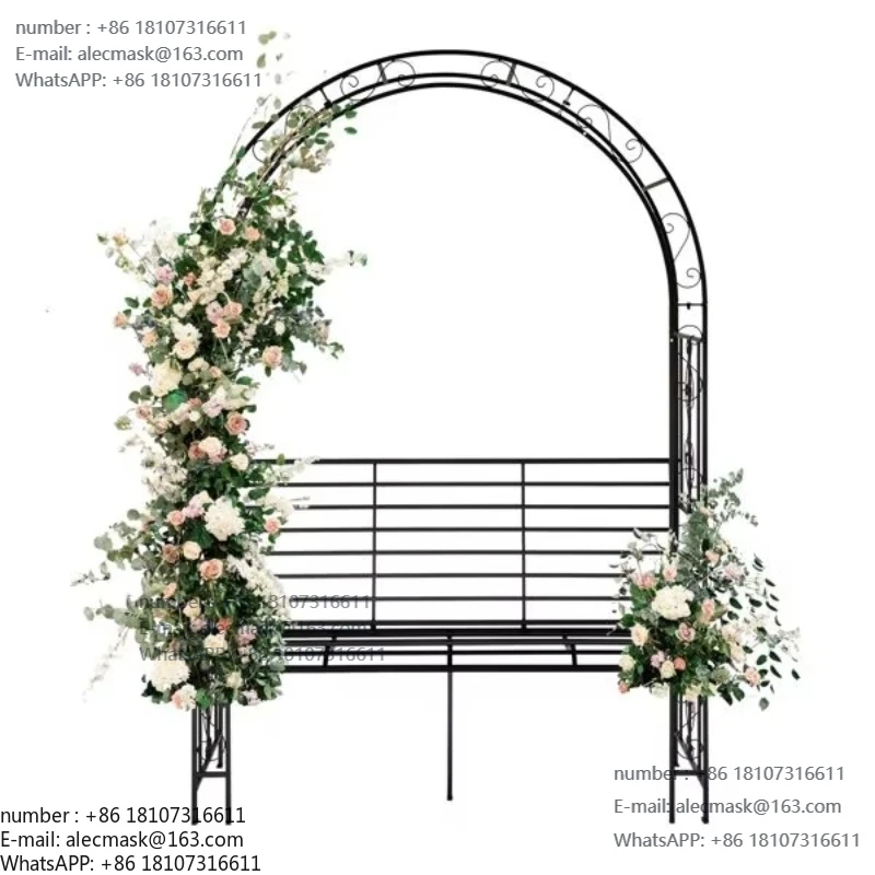 

Black iron arch courtyard garden set with double curved roof and chairs