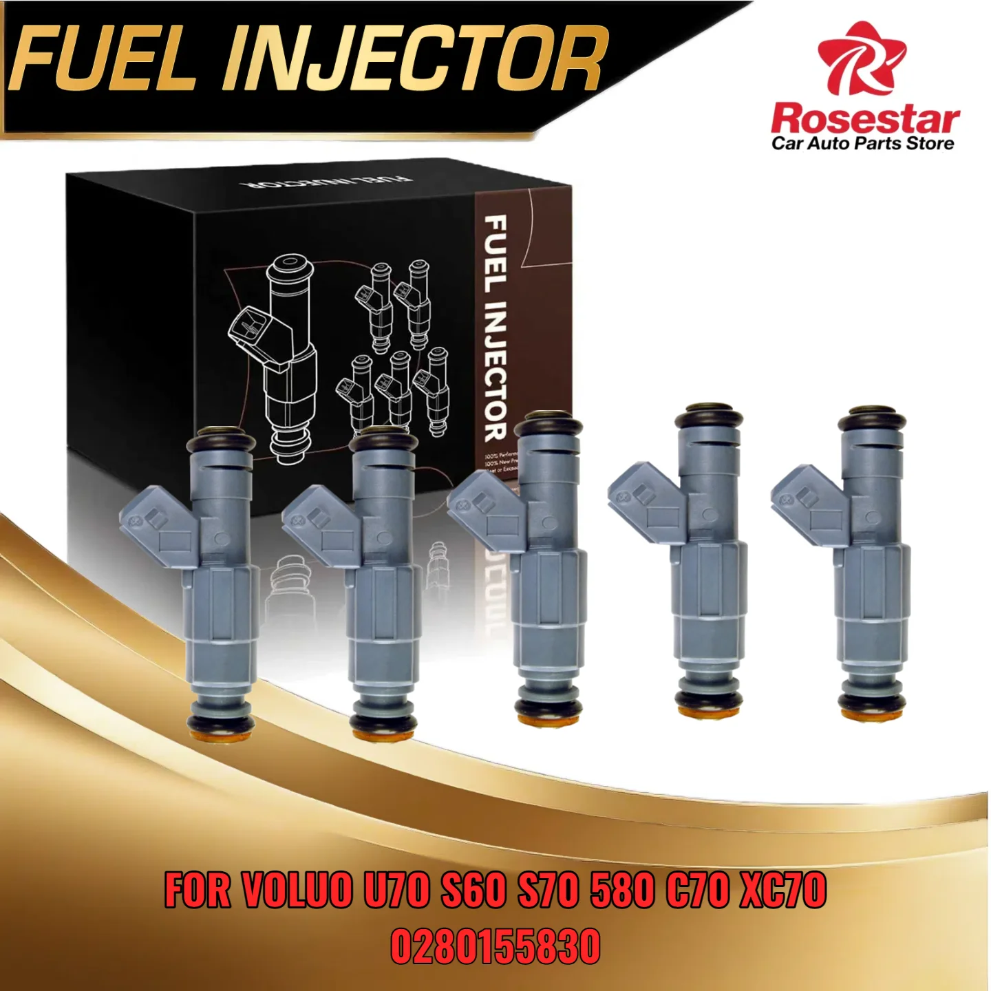 

For Volvo C70 1999 2004 S60 S80 2.3L 2.5L Turbo 5pcs Fuel Injector Set 0280155830