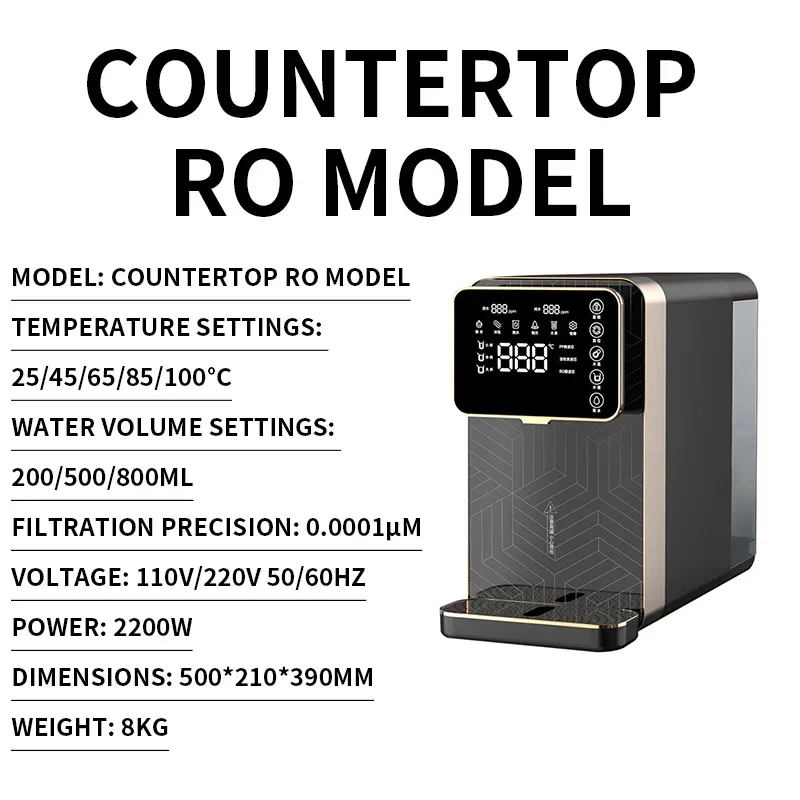 Countertop Water Purifier Installation-Free RO Water Purifier for Direct Drinking, Household Use, and Hydrogen-Rich Water Genera