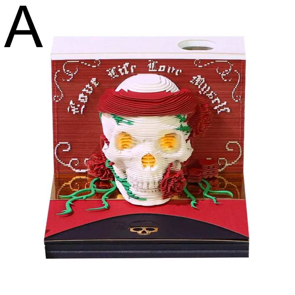 Notepad 3D Model Skulls Sticky Notes Creative Table Stationery Memo Pads Paper Calender 3D Art Desktop G1J0