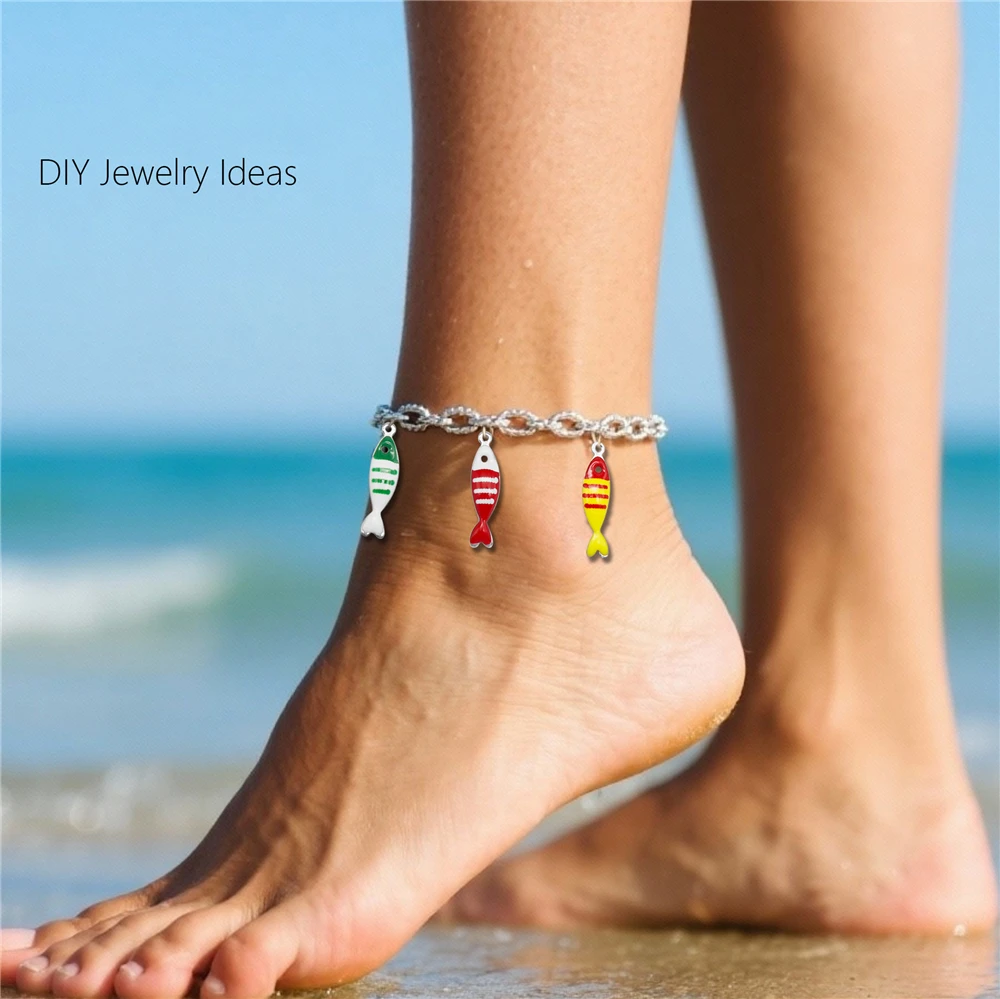 10 قطعة دلايات من الفولاذ المقاوم للصدأ سلسلة الحياة البحرية المينا مزدوجة الوجهين قلادة كراب الأسماك Seastar على شكل استرخى لصنع المجوهرات #5