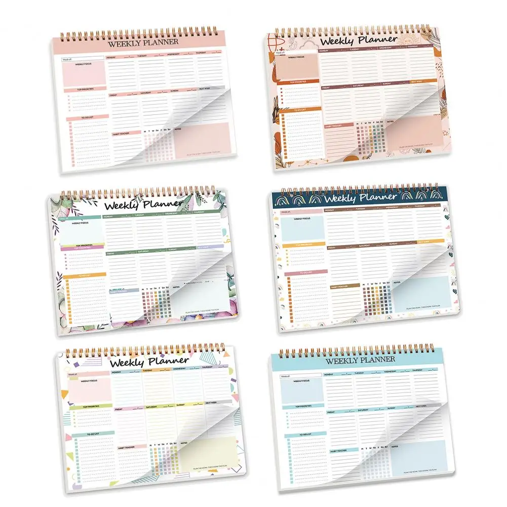 Бумажный блокнот, настольный органайзер, еженедельник со спиральным переплетом для школьной работы, 52 листа, список дел, тетрадь для работы