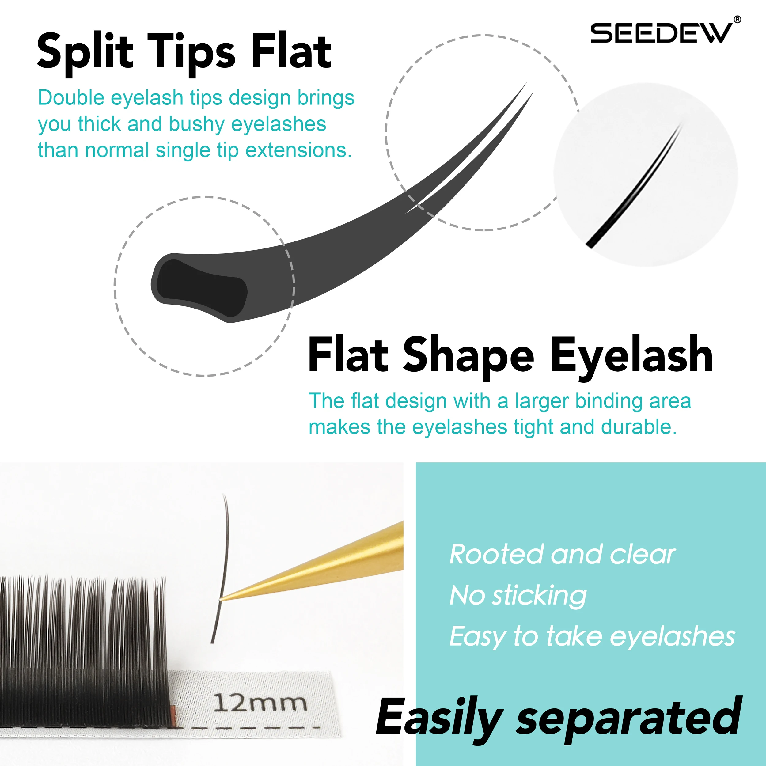 SEEDEW 0.15 0.20 Gray Black Flat Ellipse Eyelashes Split Tips Shaped Super Soft Eyelashes Extension Natural False Eyelashes