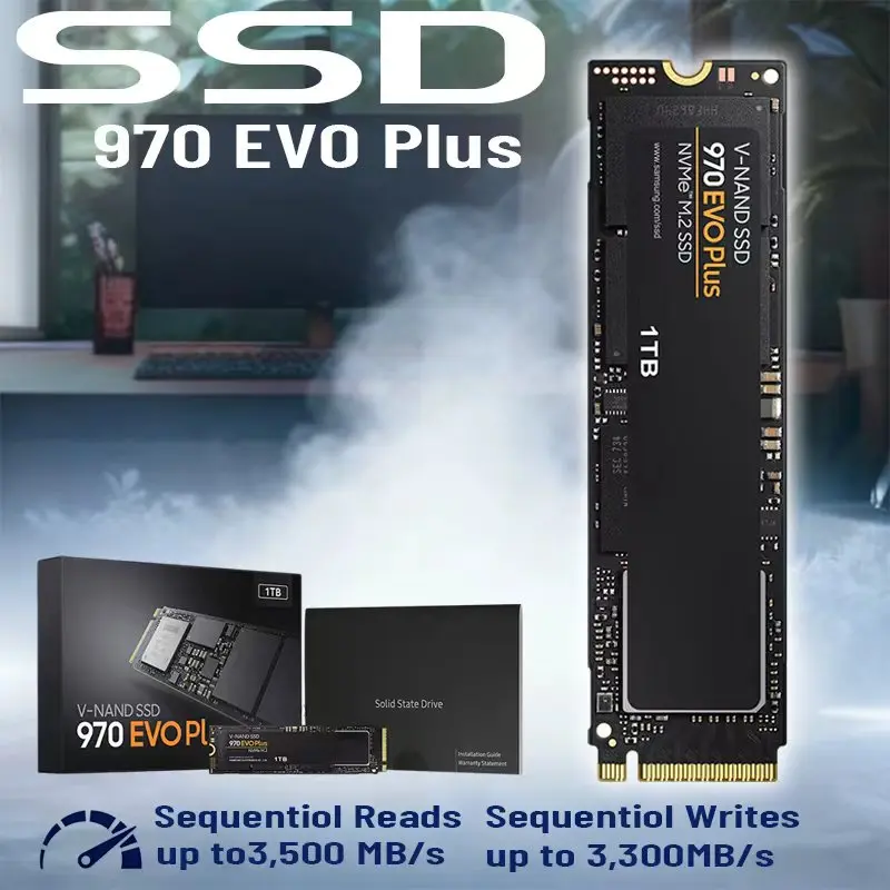 لهاتف سامسونج 970 EVO Plus SSD 250 جيجابايت. محرك أقراص الحالة الصلبة الداخلي NVMe M.2 بسعة 500 جيجابايت وسعة 1 تيرابايت مع تقنية V-NAND والتخزين والذاكرة