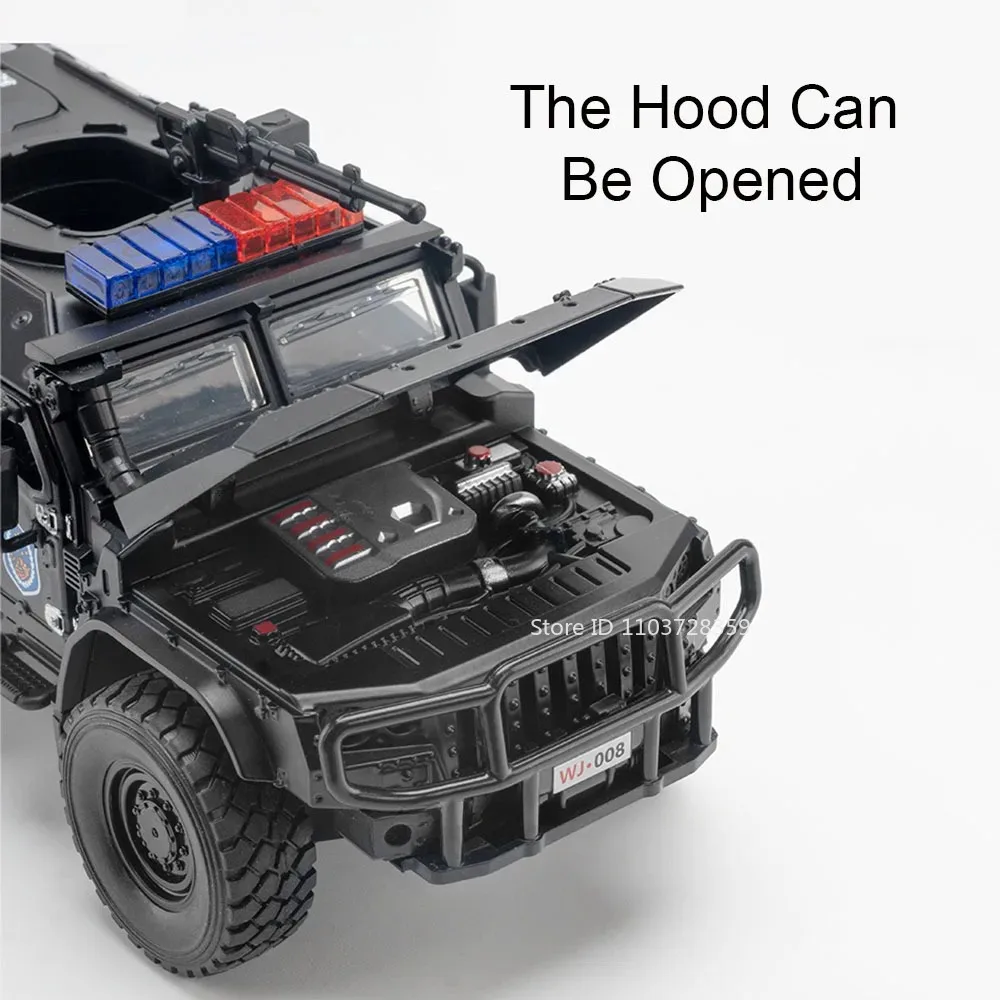 1:32 합금 장갑차 모델 장난감 금속 다이캐스트 세이버투스 장갑차 사운드 라이트 도어 열림 소년 선물용 뒤로 당겨