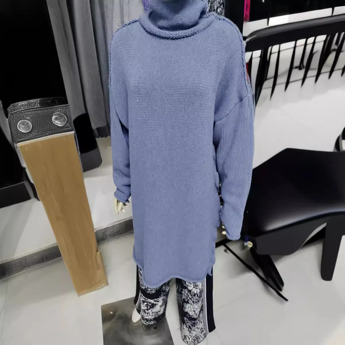 2025 New Sweater Stack Collar Sweater Craft Long Sleeve