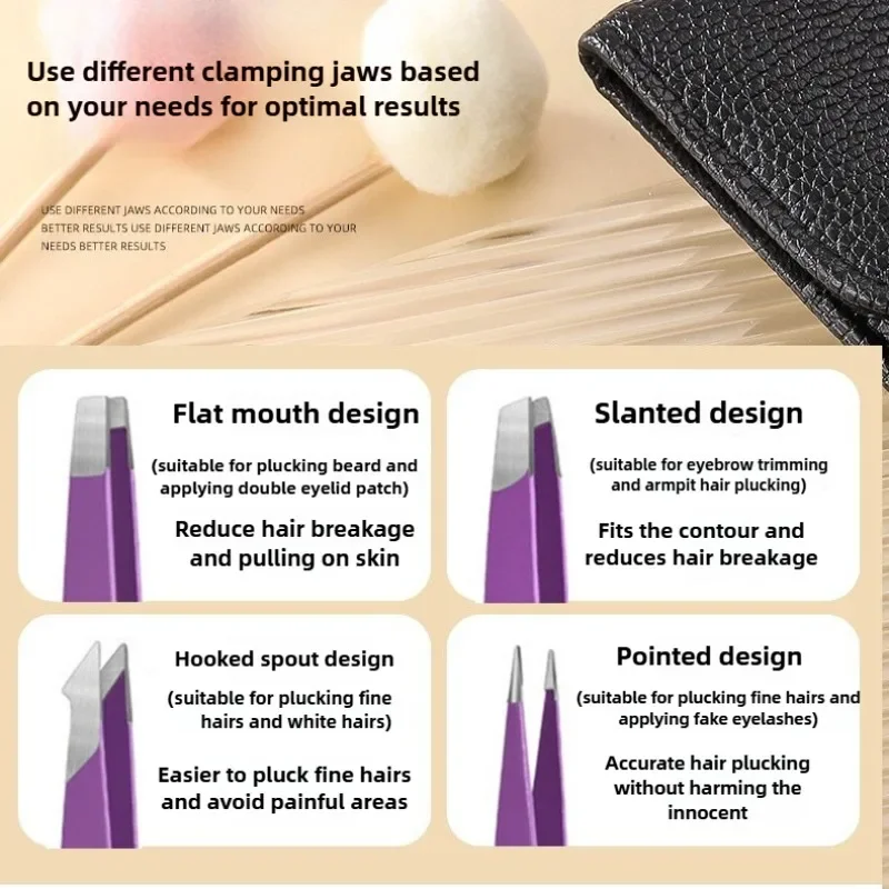 1/4 قطعة ملاقط من الفولاذ المقاوم للصدأ عدة ملاقط رمش الحاجب مع حقيبة التخزين ملاقط إزالة الشعر لصالون التجميل والاستخدام المنزلي