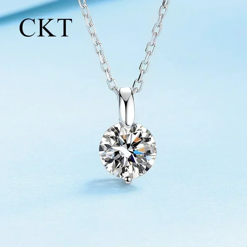 

18K White Gold Platinum Pt950 Pendant for Women Simple Round Bead Chain 1-3 Carat Moissanite Necklace Girlfriend Fine Jewelry