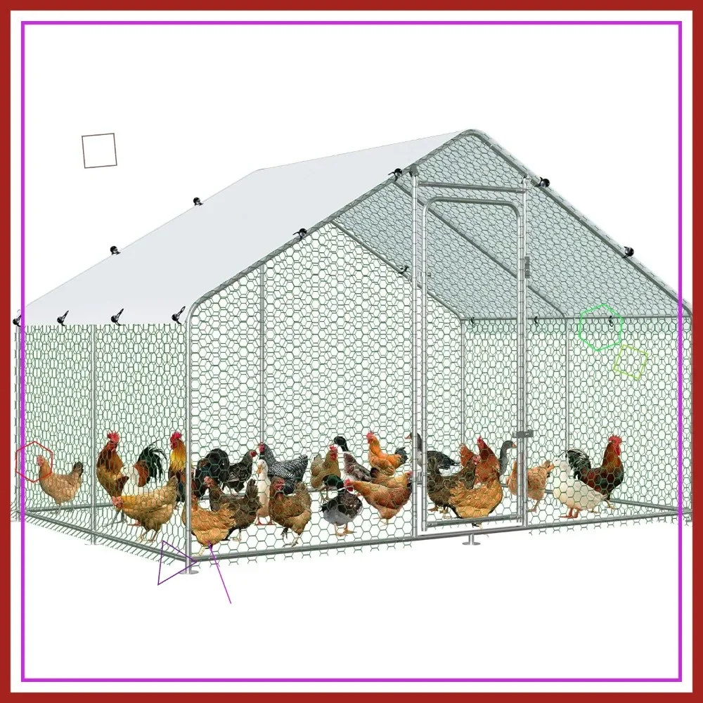 

Большой вольер для кур с водонепроницаемым покрытием, металлическая клетка с защитой от УФ-излучения для домашней птицы, уток, кроликов (9.8'x6.5'x6.5')