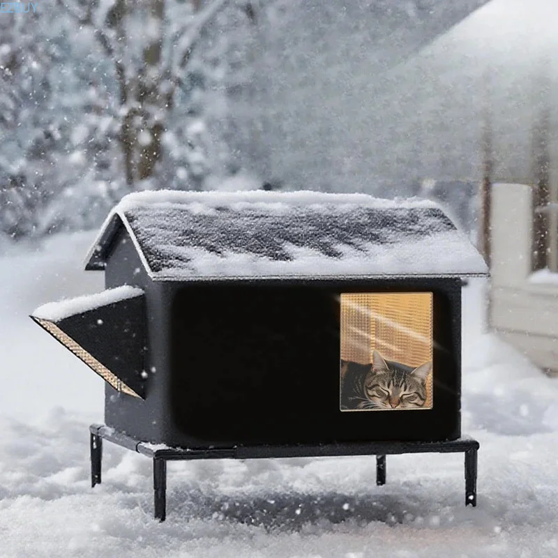 Outdoor Large Cat House Waterproof Feral Pet Shelter for Outside Indoor Cat Puppy Foldable Bracket Pet Tent Weatherproof Cat Bed