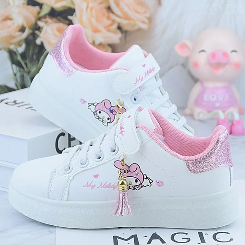 Sanrio Kuromi Women\'s Cartoon PU Leather Sneakers Kawaii Anime Girls Sports Shoes Melody Student casual running shoes Breathable