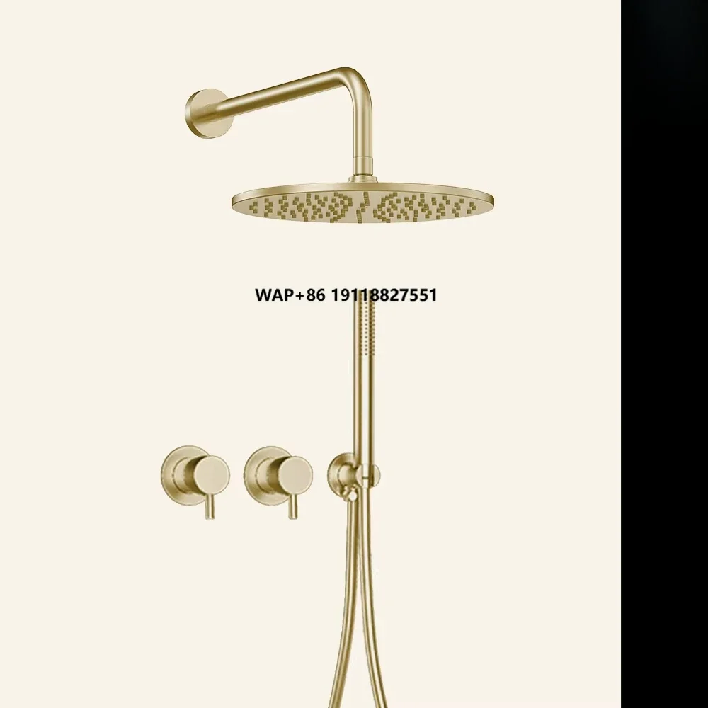 

High-End Brushed Golden Hot Cold Shower Set Concealed Anti-Fingerprint Rainfall Shower Faucet Set for Bathroom