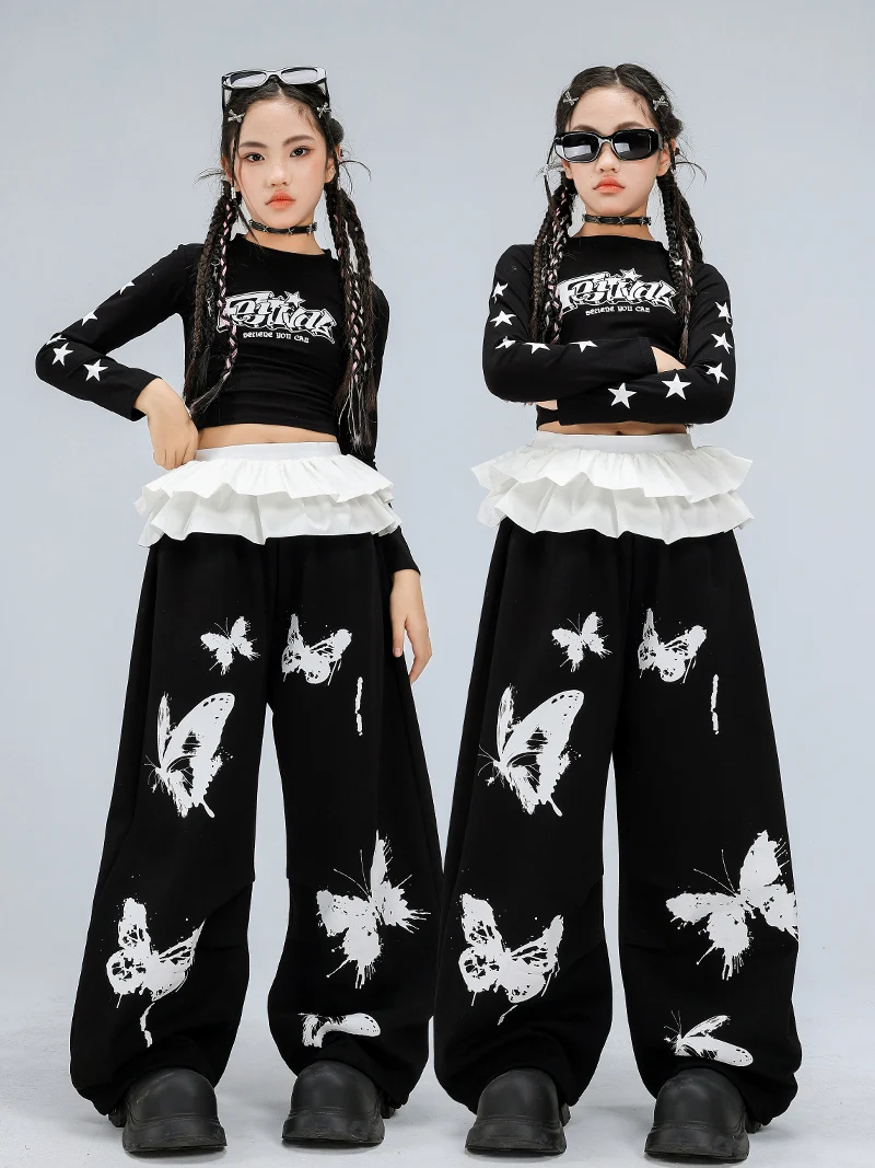 

Костюмы для бальных танцев в стиле хип-хоп для девочек, 2022, свободная футболка, брюки-карго, уличная одежда, детская одежда для джазовых представлений, рейв, DQS21574