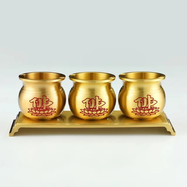 Pure Copper Offering Cup Three-piece Set Water Purification Cups Holy Tibetan Buddha Buddhist Supplies Ornament