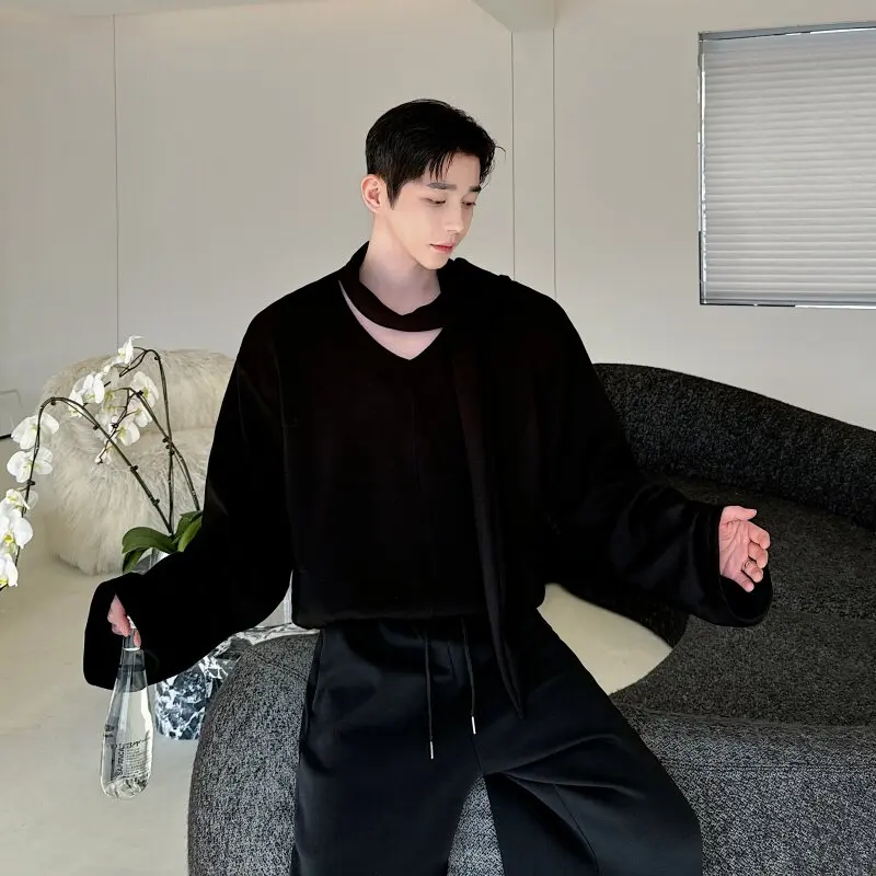 

Spring 2026 k Japanese Sle Long Sve V-Ne Men's Women's Neutral irt Faionable Top for Teenagers Polyester Fiber