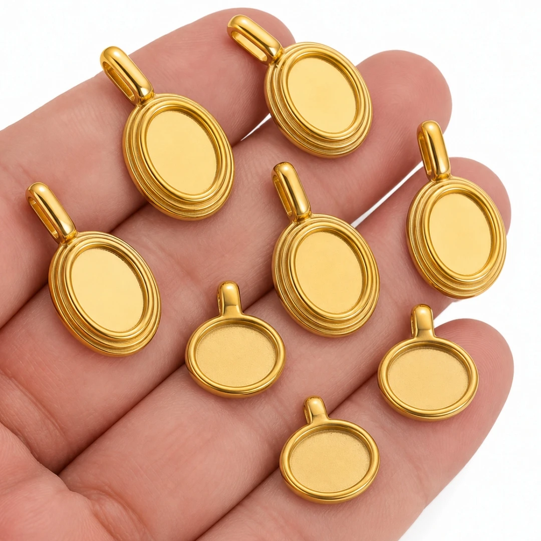 Resin Craft Supplies - 5pcs Stainless Steel Gold Round Oval