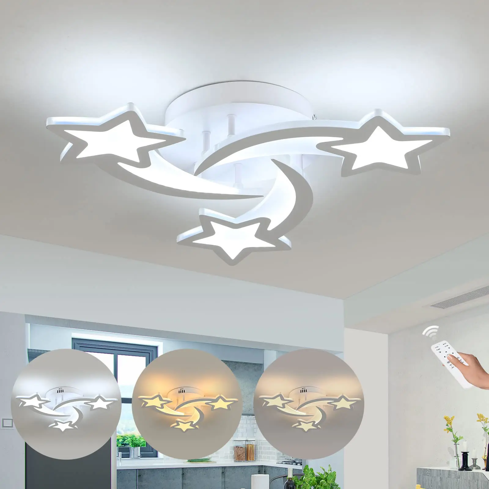 

Dimmable LED Ceiling Lamp with Remote Control Ceiling Light Acrylic Chandelier Star Living Room Bedroom Home Decoration Lighting