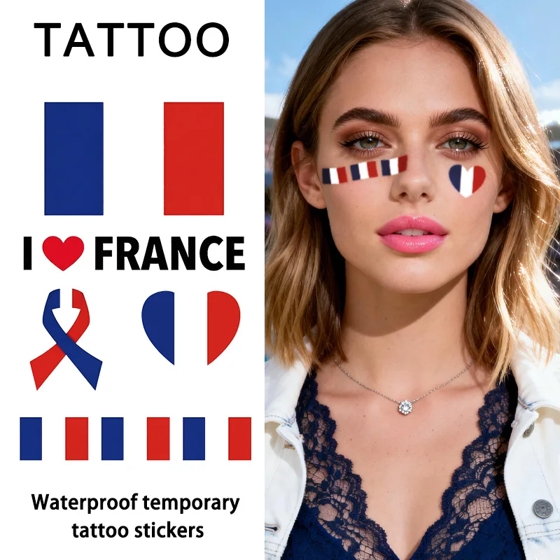 

France Flag Temporary Tattoo Sticker, Long-lasting and Waterproof, Festival, Football, Soccer Fan Face Stickers, Arm, Face