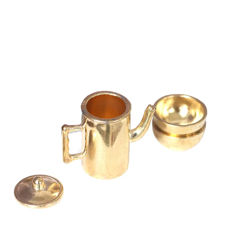 Miniature Dollhouse Accessories Metal Teapot Bowls Chopsticks Mini Tea Set for Dolls