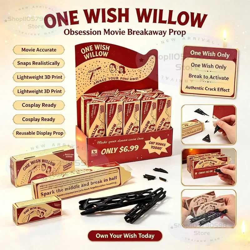 2026 One Wish Willow, bâton d'obsession imprimé en 3D, jeton porte-bonheur brisable pour faire un vœu, avec boîte rétro, accessoire pour mariage, anniversaire, Noël