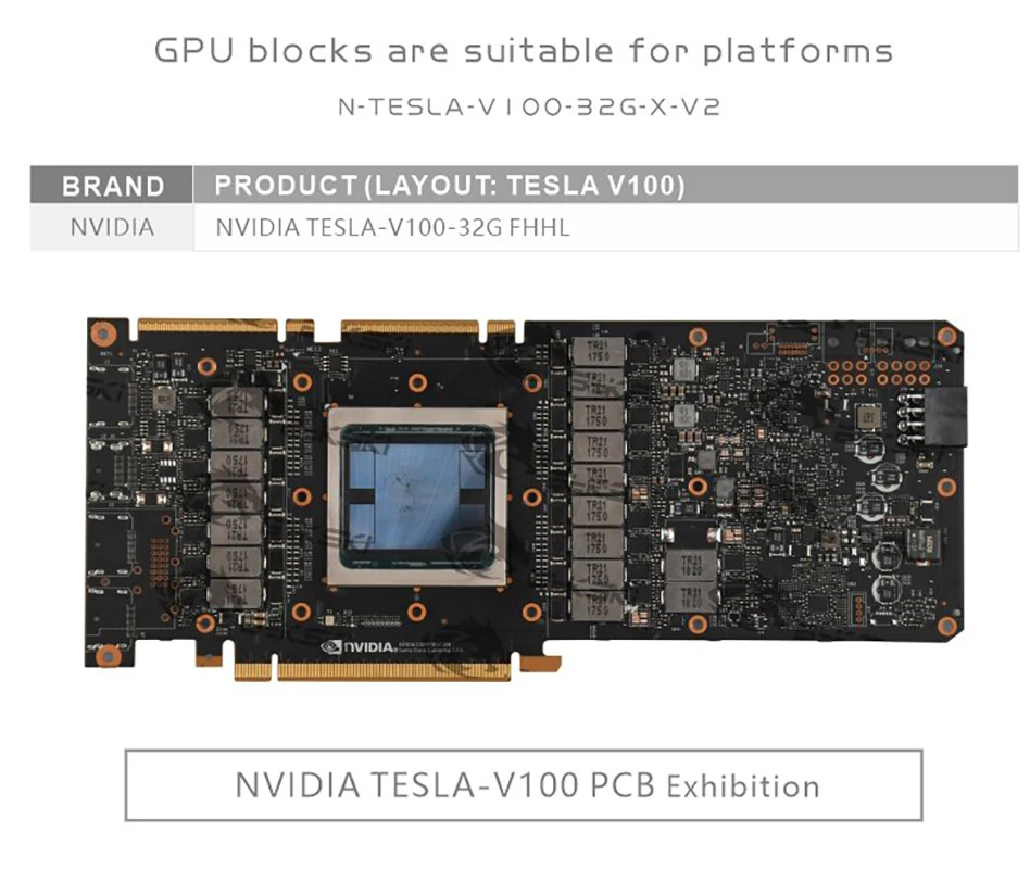 Bykski GPU Water Block for NVIDIA TESLA V100 32GB FHHL Graphics