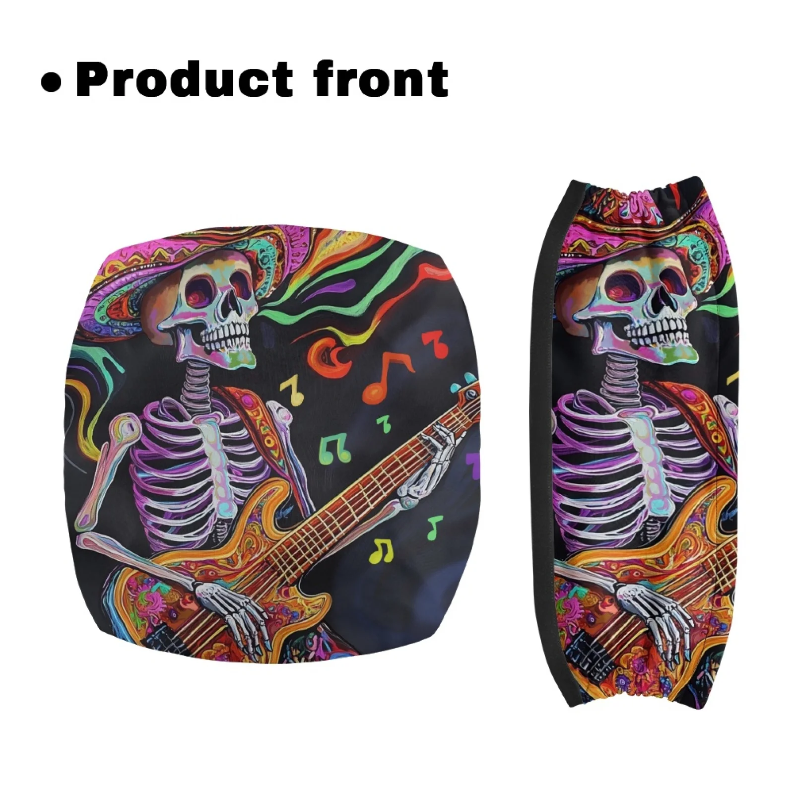 Coloranimal Skull Guitar 2 Pieces Set Walker Seat Cushion Cover Polyester Fabric Rollator Seat Back Rest Covers for Parents