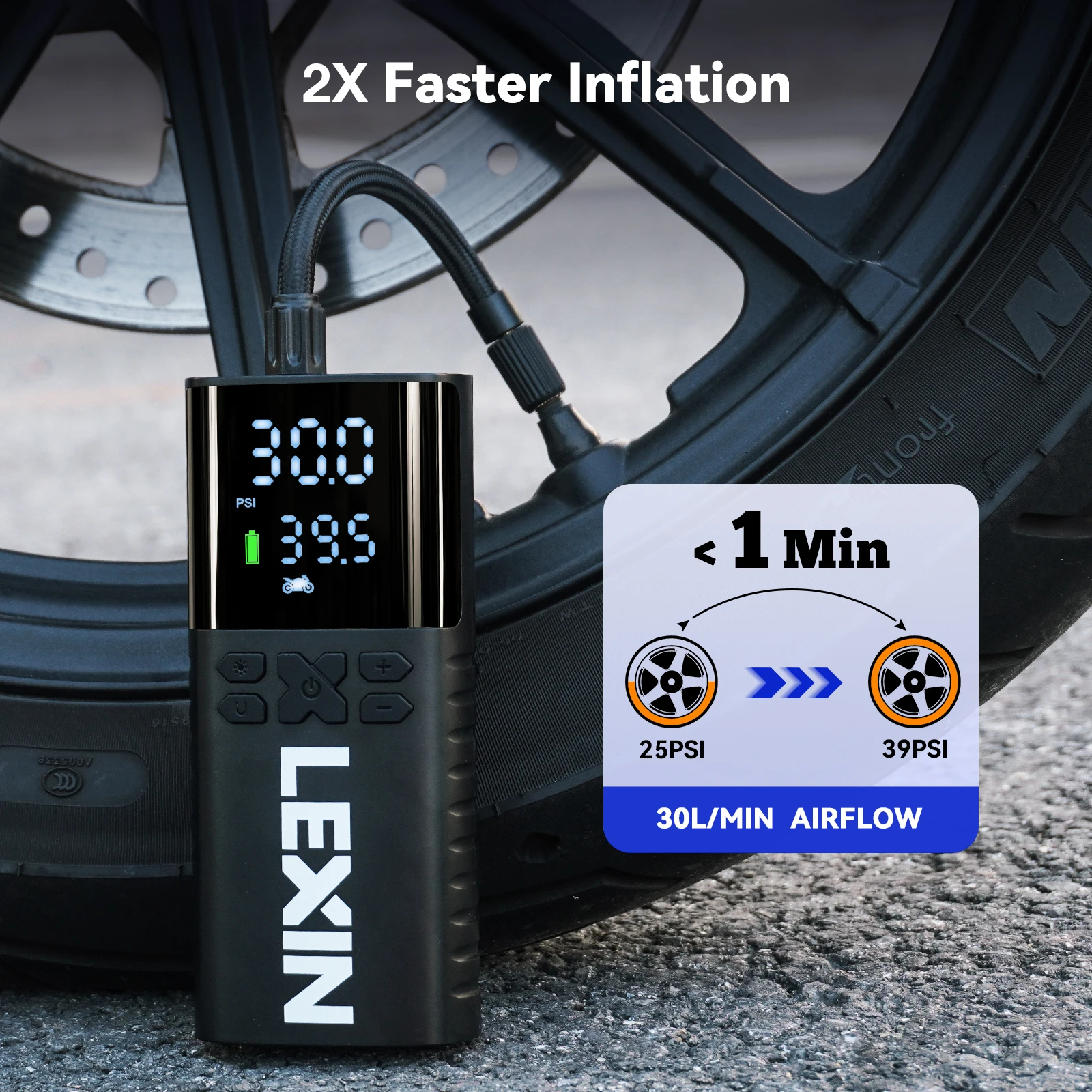 Lexin P4 Smart Air Pump 4000mAh per moto gonfiatore per pneumatici bicicletta barca con LED digitale e preimpostato gonfiaggio della pressione