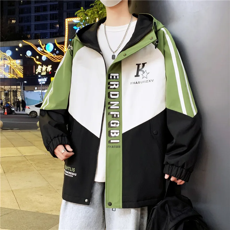 2024 Men Clothing New Men's Jacket Patchwork Fashion Striped Hooded Coat Outdoor Male Clothing Sports Zipper Casual Men Tops